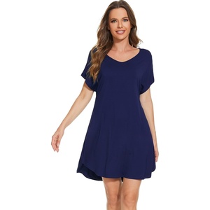 image:imageWiWi Viscose from Bamboo Nightgowns for Women Lightweight Casual Nightgown Short Sleeve Sleep Shirt Soft Summer Night SXXLAnavy