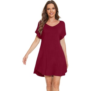 image:imageWiWi Viscose from Bamboo Nightgowns for Women Lightweight Casual Nightgown Short Sleeve Sleep Shirt Soft Summer Night SXXLAwine