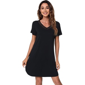 image:imageWiWi Viscose from Bamboo Nightgowns for Women Lightweight Casual Nightgown Short Sleeve Sleep Shirt Soft Summer Night SXXLCblack