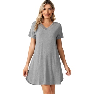 image:imageWiWi Viscose from Bamboo Nightgowns for Women Lightweight Casual Nightgown Short Sleeve Sleep Shirt Soft Summer Night SXXLCheather Grey