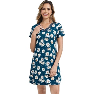 image:imageWiWi Viscose from Bamboo Nightgowns for Women Lightweight Casual Nightgown Short Sleeve Sleep Shirt Soft Summer Night SXXLCink BlueDaisy