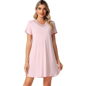 image:imageWiWi Viscose from Bamboo Nightgowns for Women Lightweight Casual Nightgown Short Sleeve Sleep Shirt Soft Summer Night SXXLCpink
