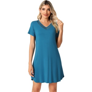image:imageWiWi Viscose from Bamboo Nightgowns for Women Lightweight Casual Nightgown Short Sleeve Sleep Shirt Soft Summer Night SXXLCteal Blue