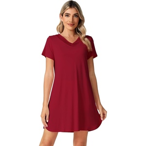 image:imageWiWi Viscose from Bamboo Nightgowns for Women Lightweight Casual Nightgown Short Sleeve Sleep Shirt Soft Summer Night SXXLCwine Red