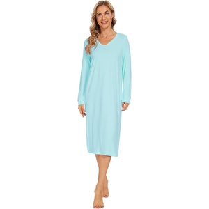 image:imageWiWi Viscose from Bamboo Nightgowns for Women Long Sleeve Nightgown Soft Pajamas Warm Pj Dress SXXLAaqua