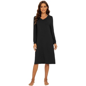 image:imageWiWi Viscose from Bamboo Nightgowns for Women Long Sleeve Nightgown Soft Pajamas Warm Pj Dress SXXLAblack