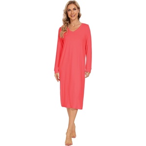 image:imageWiWi Viscose from Bamboo Nightgowns for Women Long Sleeve Nightgown Soft Pajamas Warm Pj Dress SXXLAcoral