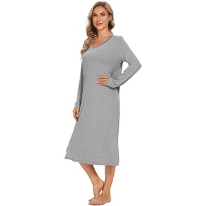 image:imageWiWi Viscose from Bamboo Nightgowns for Women Long Sleeve Nightgown Soft Pajamas Warm Pj Dress SXXLAheather Grey