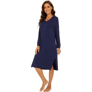 image:imageWiWi Viscose from Bamboo Nightgowns for Women Long Sleeve Nightgown Soft Pajamas Warm Pj Dress SXXLAnavy