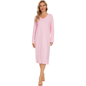 image:imageWiWi Viscose from Bamboo Nightgowns for Women Long Sleeve Nightgown Soft Pajamas Warm Pj Dress SXXLApink