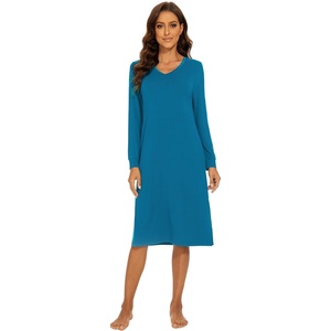 image:imageWiWi Viscose from Bamboo Nightgowns for Women Long Sleeve Nightgown Soft Pajamas Warm Pj Dress SXXLAteal Blue