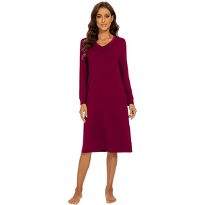 image:imageWiWi Viscose from Bamboo Nightgowns for Women Long Sleeve Nightgown Soft Pajamas Warm Pj Dress SXXLAwine