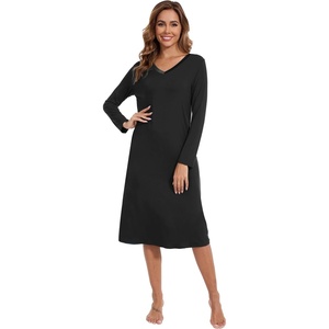 image:imageWiWi Viscose from Bamboo Nightgowns for Women Long Sleeve Nightgown Soft Pajamas Warm Pj Dress SXXLBblack
