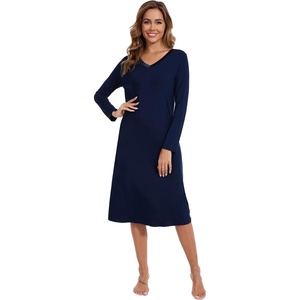 image:imageWiWi Viscose from Bamboo Nightgowns for Women Long Sleeve Nightgown Soft Pajamas Warm Pj Dress SXXLBnavy