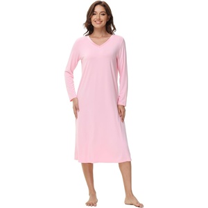 image:imageWiWi Viscose from Bamboo Nightgowns for Women Long Sleeve Nightgown Soft Pajamas Warm Pj Dress SXXLBpink