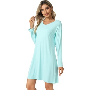 image:imageWiWi Viscose from Bamboo Nightgowns for Women Long Sleeve Sleep Shirts Soft Sleepwear Pajamas Nightshirts SXXLAaqua