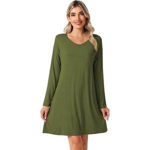 image:imageWiWi Viscose from Bamboo Nightgowns for Women Long Sleeve Sleep Shirts Soft Sleepwear Pajamas Nightshirts SXXLAarmy Green