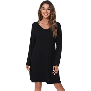 image:imageWiWi Viscose from Bamboo Nightgowns for Women Long Sleeve Sleep Shirts Soft Sleepwear Pajamas Nightshirts SXXLAblack