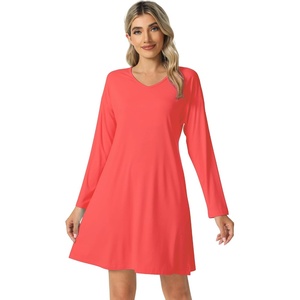 image:imageWiWi Viscose from Bamboo Nightgowns for Women Long Sleeve Sleep Shirts Soft Sleepwear Pajamas Nightshirts SXXLAcoral