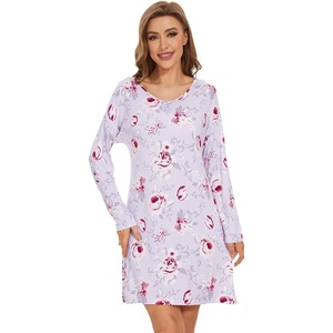 image:imageWiWi Viscose from Bamboo Nightgowns for Women Long Sleeve Sleep Shirts Soft Sleepwear Pajamas Nightshirts SXXLAgreyPeony