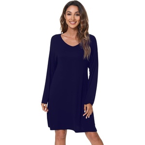 image:imageWiWi Viscose from Bamboo Nightgowns for Women Long Sleeve Sleep Shirts Soft Sleepwear Pajamas Nightshirts SXXLAnavy