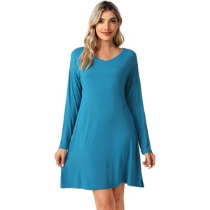 image:imageWiWi Viscose from Bamboo Nightgowns for Women Long Sleeve Sleep Shirts Soft Sleepwear Pajamas Nightshirts SXXLAteal Blue