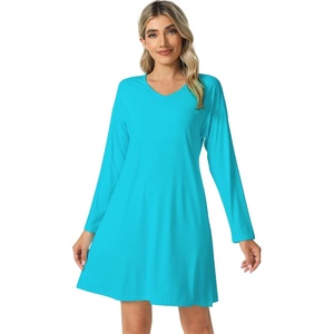 image:imageWiWi Viscose from Bamboo Nightgowns for Women Long Sleeve Sleep Shirts Soft Sleepwear Pajamas Nightshirts SXXLAturquoise