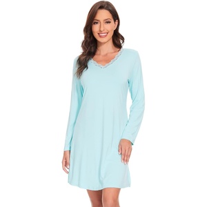 image:imageWiWi Viscose from Bamboo Nightgowns for Women Long Sleeve Sleep Shirts Soft Sleepwear Pajamas Nightshirts SXXLBaqua