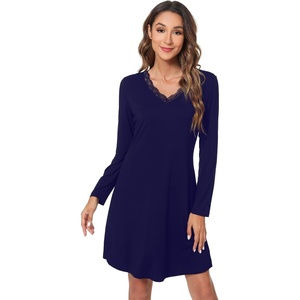 image:imageWiWi Viscose from Bamboo Nightgowns for Women Long Sleeve Sleep Shirts Soft Sleepwear Pajamas Nightshirts SXXLBnavy