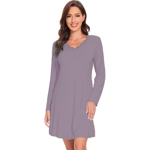 image:imageWiWi Viscose from Bamboo Nightgowns for Women Long Sleeve Sleep Shirts Soft Sleepwear Pajamas Nightshirts SXXLBviolet