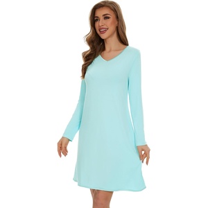 image:imageWiWi Viscose from Bamboo Nightgowns for Women Long Sleeve Sleep Shirts Soft Sleepwear Pajamas Nightshirts SXXLCaqua