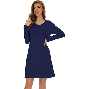 image:imageWiWi Viscose from Bamboo Nightgowns for Women Long Sleeve Sleep Shirts Soft Sleepwear Pajamas Nightshirts SXXLCnavy
