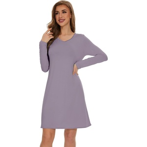 image:imageWiWi Viscose from Bamboo Nightgowns for Women Long Sleeve Sleep Shirts Soft Sleepwear Pajamas Nightshirts SXXLCviolet