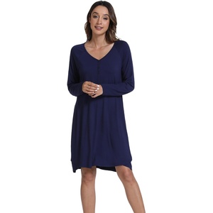 image:imageWiWi Viscose from Bamboo Nightgowns for Women Long Sleeve Sleep Shirts Soft Sleepwear Pajamas Nightshirts SXXLDnavy