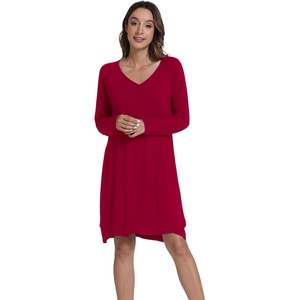 image:imageWiWi Viscose from Bamboo Nightgowns for Women Long Sleeve Sleep Shirts Soft Sleepwear Pajamas Nightshirts SXXLDwine Red