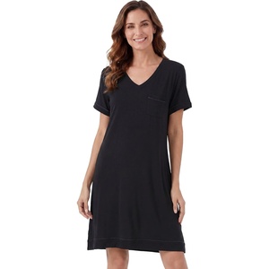 image:imageWiWi Viscose from Bamboo Nightgowns for Women Short Sleeve Sleep Shirt V Neck Nightgown Plus Size Sleepwear S4XAblack