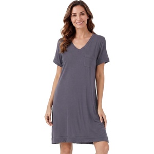 image:imageWiWi Viscose from Bamboo Nightgowns for Women Short Sleeve Sleep Shirt V Neck Nightgown Plus Size Sleepwear S4XAdark Grey