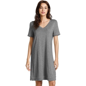 image:imageWiWi Viscose from Bamboo Nightgowns for Women Short Sleeve Sleep Shirt V Neck Nightgown Plus Size Sleepwear S4XAdark Heather Grey