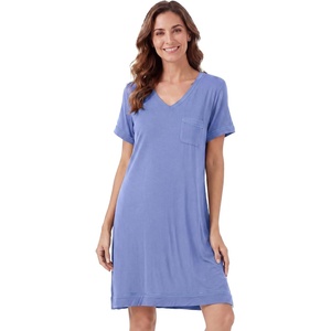image:imageWiWi Viscose from Bamboo Nightgowns for Women Short Sleeve Sleep Shirt V Neck Nightgown Plus Size Sleepwear S4XAfog Blue