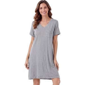 image:imageWiWi Viscose from Bamboo Nightgowns for Women Short Sleeve Sleep Shirt V Neck Nightgown Plus Size Sleepwear S4XAheather Grey