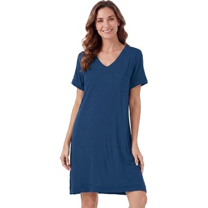 image:imageWiWi Viscose from Bamboo Nightgowns for Women Short Sleeve Sleep Shirt V Neck Nightgown Plus Size Sleepwear S4XAink Blue