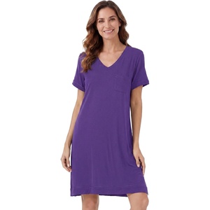 image:imageWiWi Viscose from Bamboo Nightgowns for Women Short Sleeve Sleep Shirt V Neck Nightgown Plus Size Sleepwear S4XAlilac