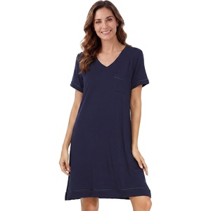 image:imageWiWi Viscose from Bamboo Nightgowns for Women Short Sleeve Sleep Shirt V Neck Nightgown Plus Size Sleepwear S4XAnavy