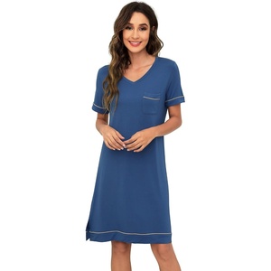 image:imageWiWi Viscose from Bamboo Nightgowns for Women Short Sleeve Sleep Shirt V Neck Nightgown Plus Size Sleepwear S4XAprussian Blue