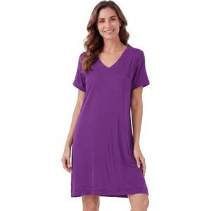 image:imageWiWi Viscose from Bamboo Nightgowns for Women Short Sleeve Sleep Shirt V Neck Nightgown Plus Size Sleepwear S4XApurple