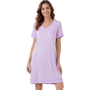 image:imageWiWi Viscose from Bamboo Nightgowns for Women Short Sleeve Sleep Shirt V Neck Nightgown Plus Size Sleepwear S4XAtaro Purple