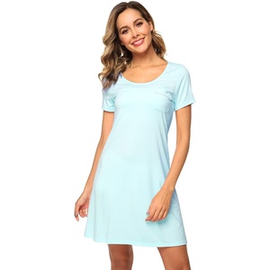 image:imageWiWi Viscose from Bamboo Nightgowns for Women Short Sleeve Sleep Shirt V Neck Nightgown Plus Size Sleepwear S4XBaqua