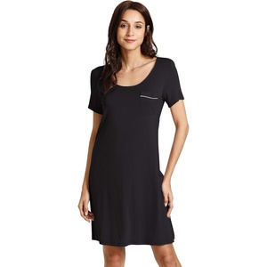 image:imageWiWi Viscose from Bamboo Nightgowns for Women Short Sleeve Sleep Shirt V Neck Nightgown Plus Size Sleepwear S4XBblack