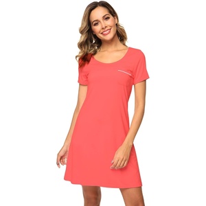 image:imageWiWi Viscose from Bamboo Nightgowns for Women Short Sleeve Sleep Shirt V Neck Nightgown Plus Size Sleepwear S4XBcoral
