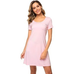 image:imageWiWi Viscose from Bamboo Nightgowns for Women Short Sleeve Sleep Shirt V Neck Nightgown Plus Size Sleepwear S4XBpink
